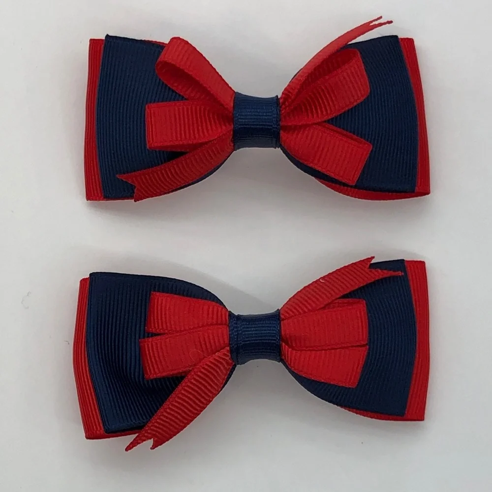 Navy & Red Kids Hair Bows Set - 3 Pack